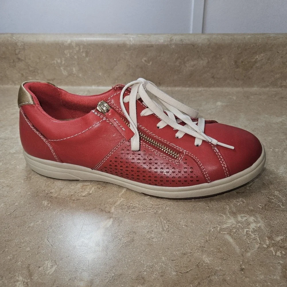 Earth Origins Shoes Womens SZ 9 Etta Leather Sneakers Lace Up Zip Comfort Casual